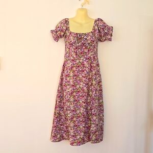O.P.T One Pretty Time Go on A Date Floral Puff Sleeve Midi Dress Size XS